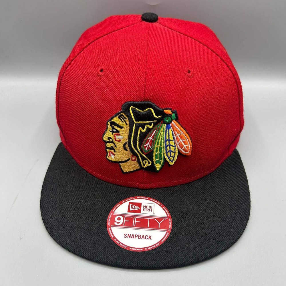 Chicago Blackhawks NHL Hat Men Red Black 9Fifty New Era Snap Back Cap Wool